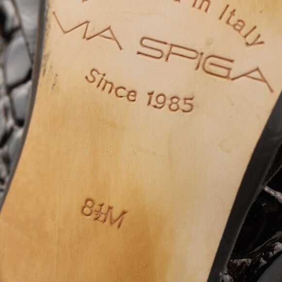 Via Spiga Women Pump Size 8.5  Brown Croc Cone Heel Platform Peep Toe Dress Shoe - Picture 10 of 12